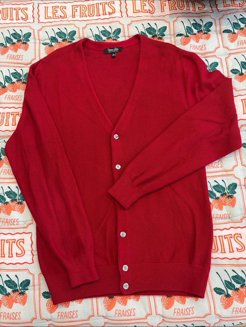 Men's Red V-Neck Button Cardigan